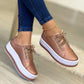 Women’s Fashion Platform Sneakers with Ribbon Lace-Up – Casual Flat Shoes