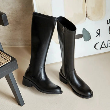 Thick Mid-Heeled Stretch Boots for Women - Autumn/Winter