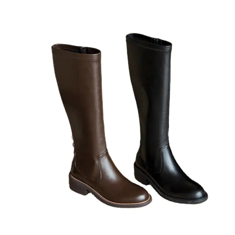 Thick Mid-Heeled Stretch Boots for Women - Autumn/Winter